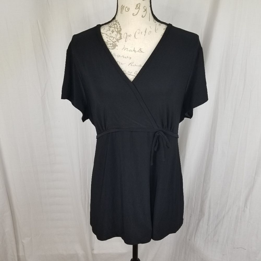 Motherhood Maternity Basic Black‎ V-Neck Tie-Back Blouse
